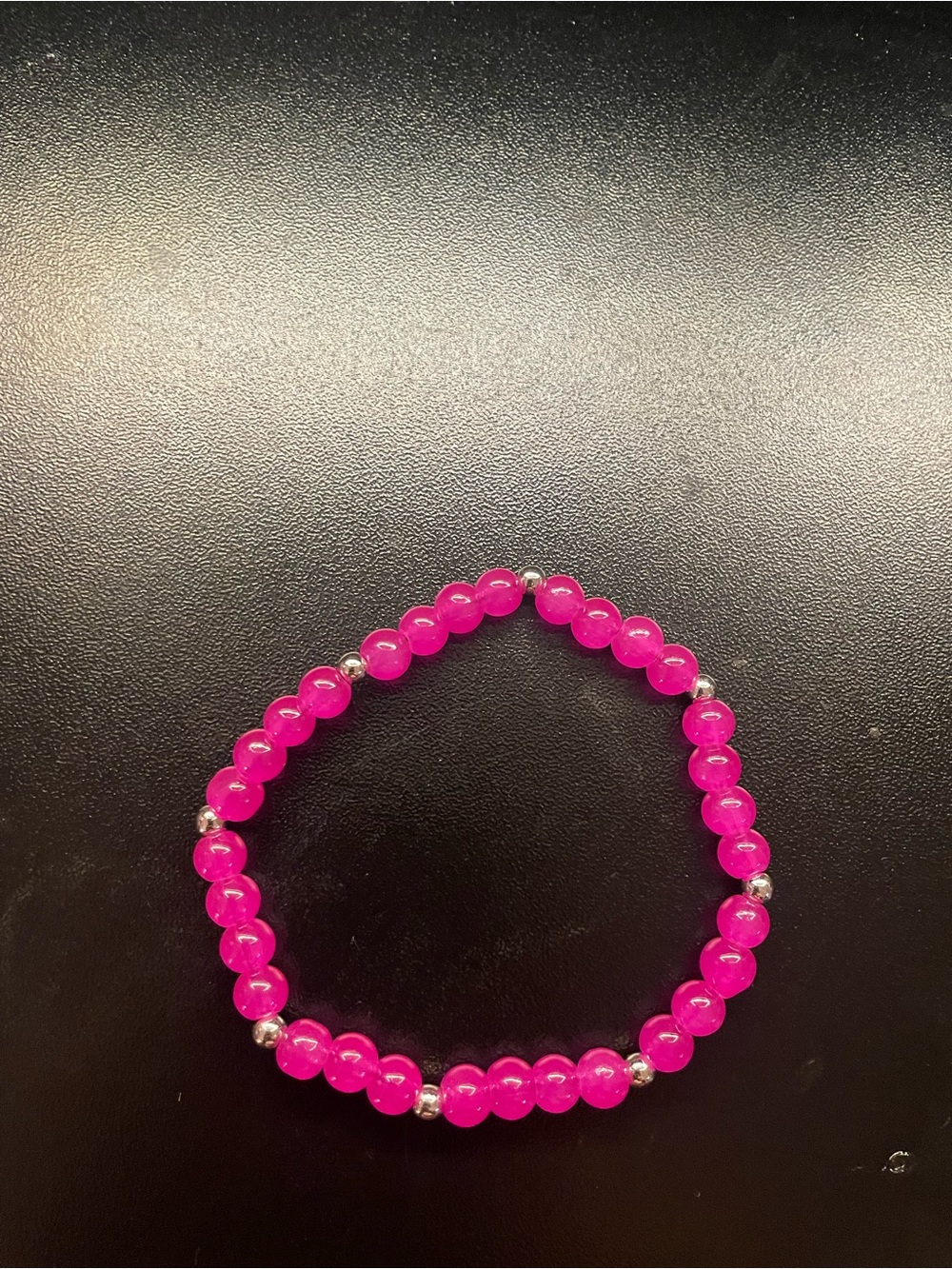Pink Beaded Stretch Bracelet with Silver Accents